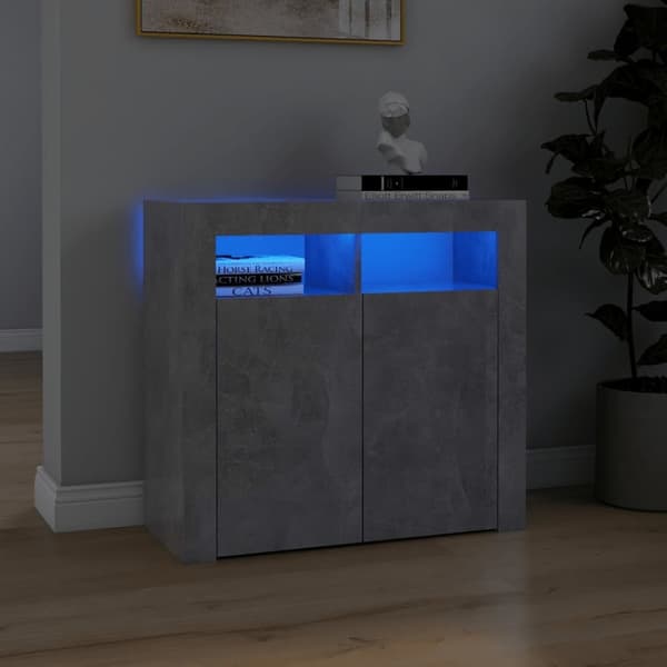 Skänk med LED-belysning betonggrå 80x35x75 cm