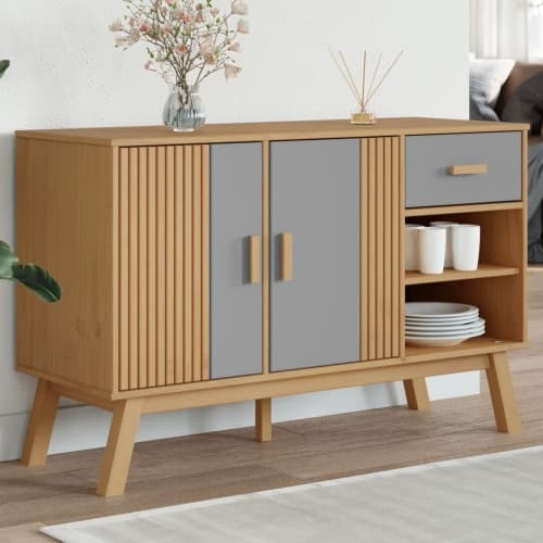 Skänk OLDEN grå & brun 114x43x73,5cm massiv furu