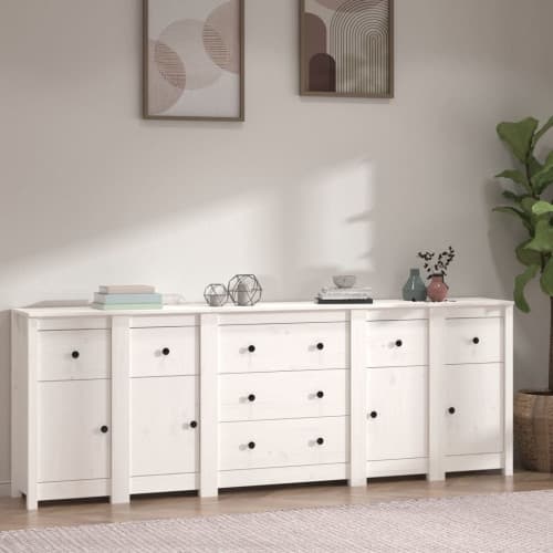 Skänk vit 230x35x80 cm massiv furu