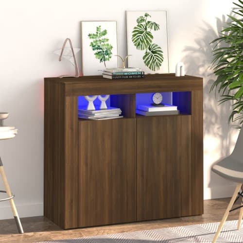 Skänk med LED-belysning brun ek 80x35x75 cm