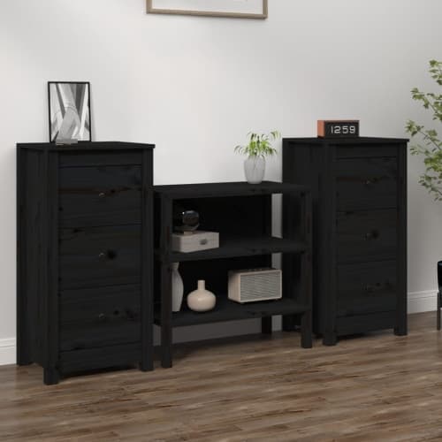 Skänk svart 2 st 40x35x80 cm massiv furu