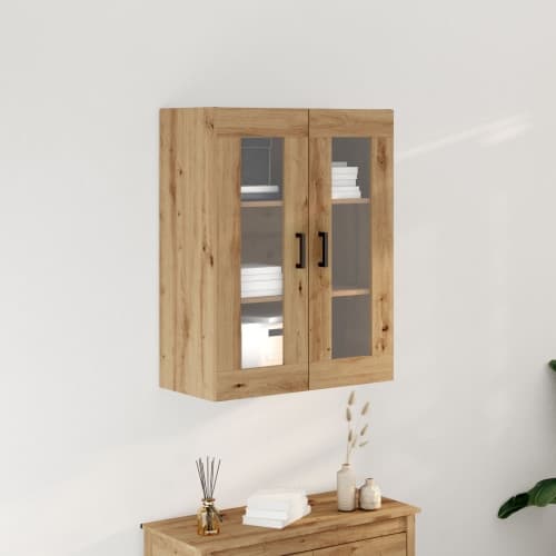 Väggskåp med Glasdörrar Hantverksmässig Ek 69.5x34x90 cm