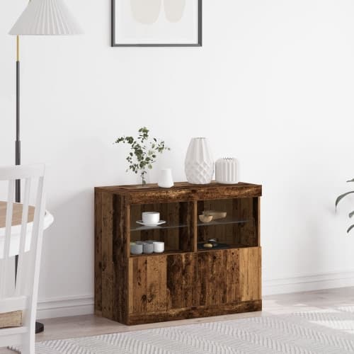 Sideboard med LED-lampor återvunnet trä 81x37x67 cm