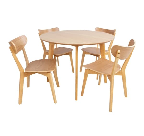 Ruokapöytäsarja ROXBY pyöreä pöytä D105xH76cm, 4 tuolia (AC91520), tammi