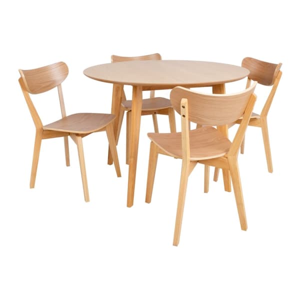 Ruokapöytäsarja ROXBY pyöreä pöytä D105xH76cm, 4 tuolia (AC91520), tammi