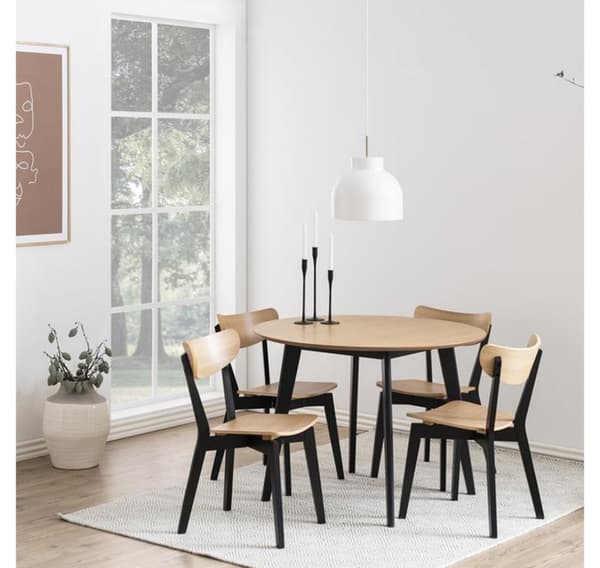 Ruokailuryhmä ROXBY pyöreä pöytä, 4 tuolia, tammi/musta