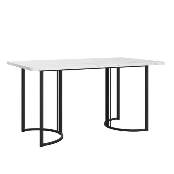 Spisebord 140x80x75cm med 4 stole - MDF bordplade, metalstel og fløjlshynder - hvid&sort