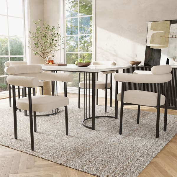 Spisebord 140x80x75cm med 4 stole - MDF bordplade, metalstel og fløjlshynder - hvid&sort