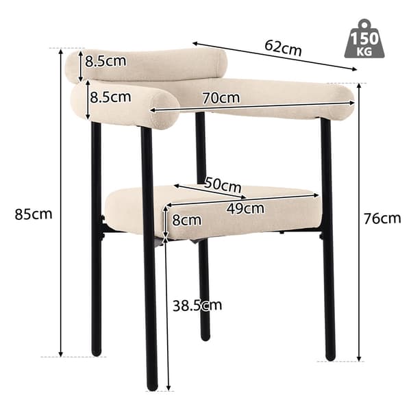 Spisebord 140x80x75cm med 6 stole - MDF bordplade, metalstel og fløjlshynder - hvid&sort