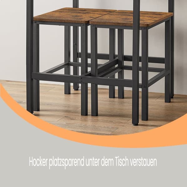 Bartbord med barstolssats, VASAGLE LBT017B01, 60x60x90 cm, 30x40x65 cm, Brun-Svart