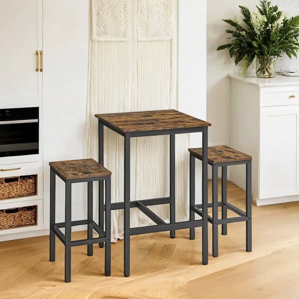 Bartbord med barstolssats, VASAGLE LBT017B01, 60x60x90 cm, 30x40x65 cm, Brun-Svart