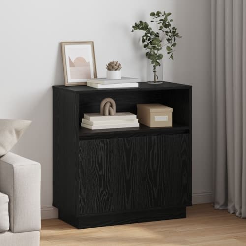 Sideboard med LED Svart Ek 71x34,5x75 cm Konstruerat trä