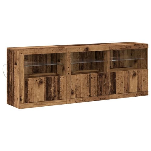 sideboard med LED-lampor Gammalt trä 181,5x37x67 cm Massivt trä