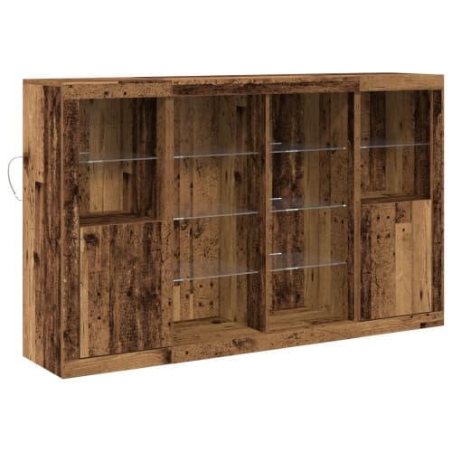 Sideboard med LED-lampor Gammalt trä 163x37x100 cm Konstruerat trä