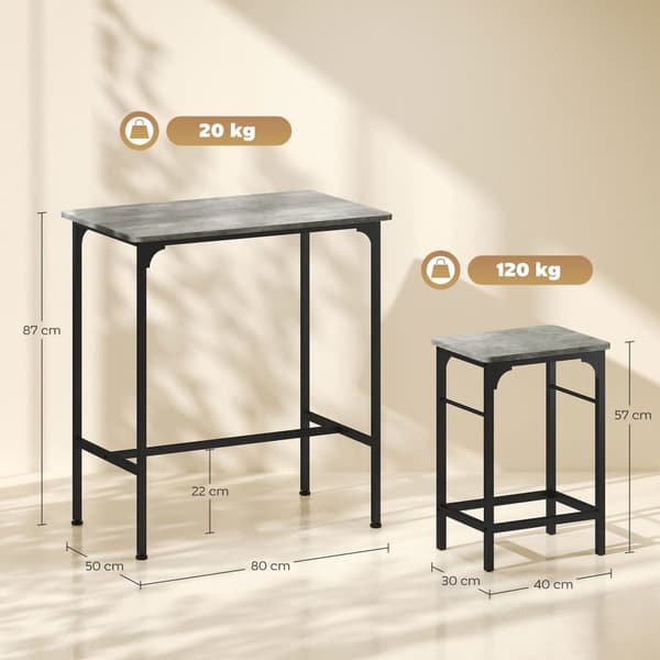 Barbord Set, 80x50x87 cm, Grå
