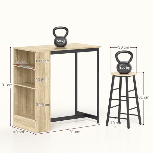 Barbord med Barstolset, 91x49x91 cm, Ek Svart