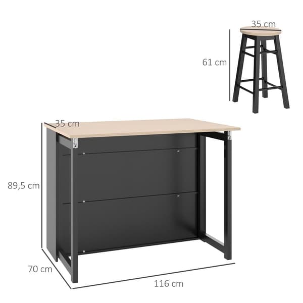 Barbord med Barstol Sæt, 116x70x89.5 cm, Sort Eg