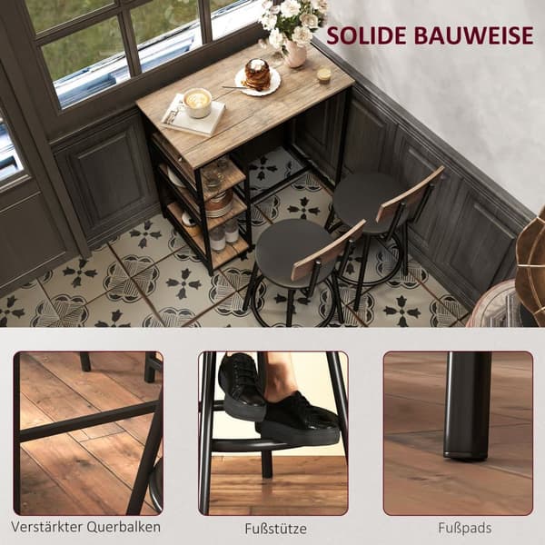 Barbord med Barstol Set, 90x50x90.5 cm, Ek