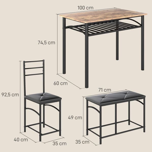 Matsalsset, 4-tlg., 100x60x74.5 cm, Brun