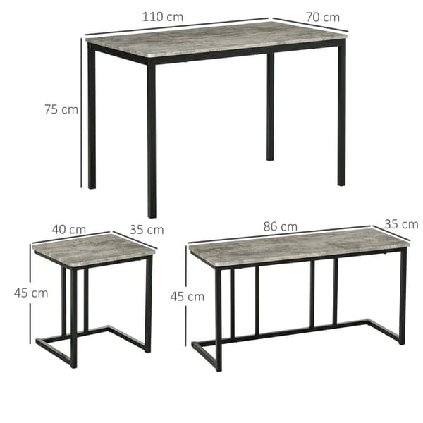 Matsalsgrupp, 4er-Set, 110x70x75 cm, Grå