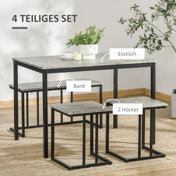 Matsalsgrupp, 4er-Set, 110x70x75 cm, Grå
