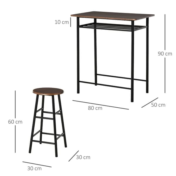 Barbord Set, 80x50x90 cm, Svart