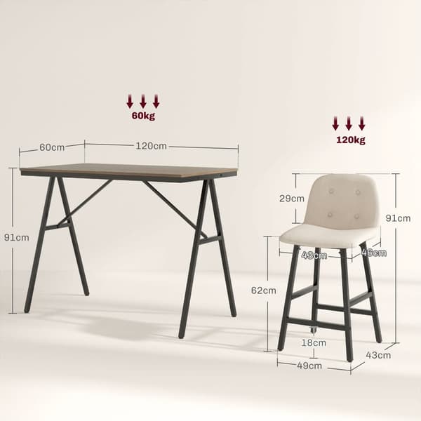 Bord med Barstol Set, 120x60x91 cm, Beige