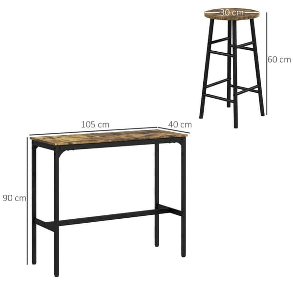 Barbord Set, 105x40x90 cm, Rustikt Brun