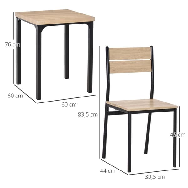 Matsalsbord Set, 60x60x76 cm, Naturlig Träkorn + Svart