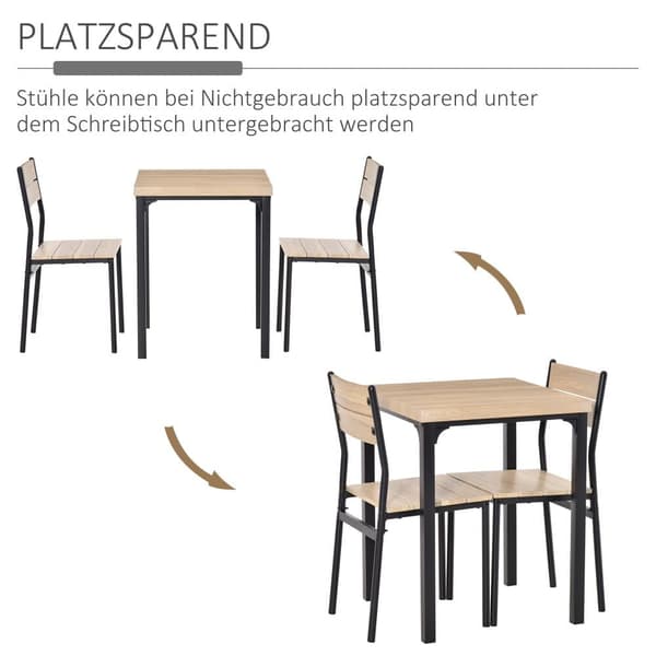 Matsalsbord Set, 60x60x76 cm, Naturlig Träkorn + Svart
