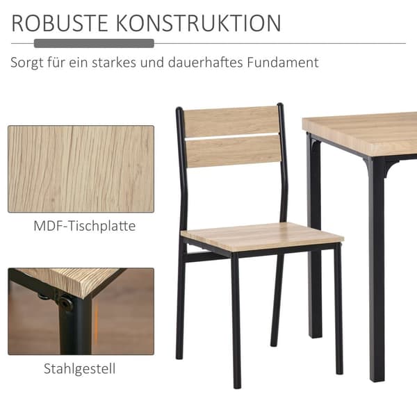 Matsalsbord Set, 60x60x76 cm, Naturlig Träkorn + Svart
