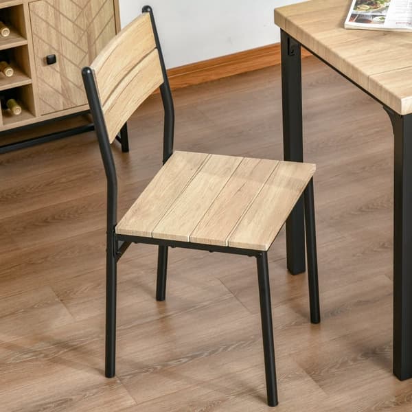 Matsalsbord Set, 60x60x76 cm, Naturlig Träkorn + Svart