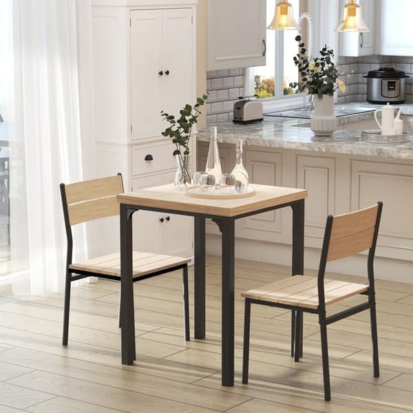 Matsalsbord Set, 60x60x76 cm, Naturlig Träkorn + Svart