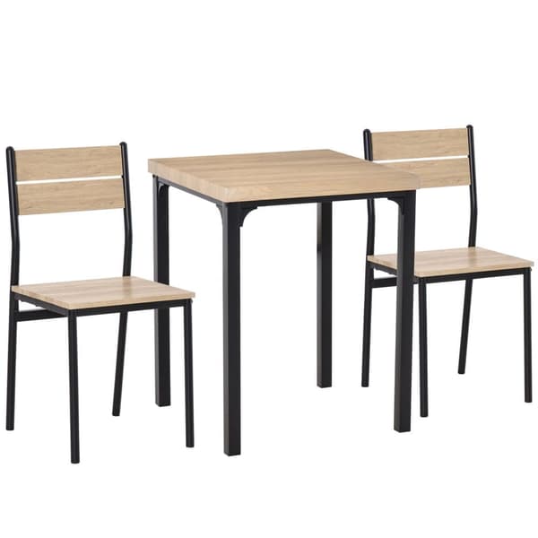 Matsalsbord Set, 60x60x76 cm, Naturlig Träkorn + Svart