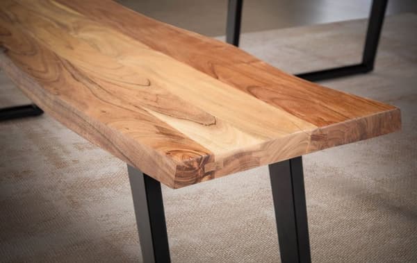 Rootz Modern Dining Room Bänk - Träbänk - Live Edge Bänk - Acacia Wood - U-formade metallben - 140cm x 40cm x 45,5cm