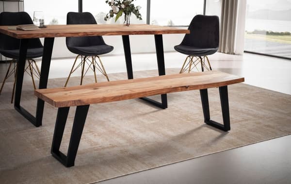 Rootz Modern Dining Room Bänk - Träbänk - Live Edge Bänk - Acacia Wood - U-formade metallben - 140cm x 40cm x 45,5cm