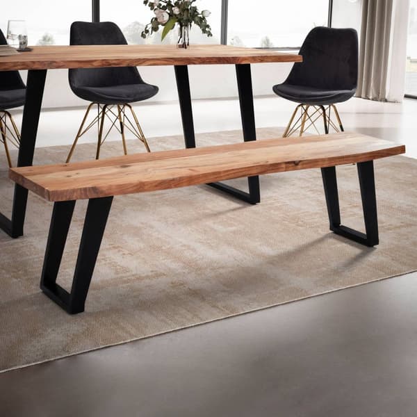 Rootz Modern Dining Room Bänk - Träbänk - Live Edge Bänk - Acacia Wood - U-formade metallben - 140cm x 40cm x 45,5cm