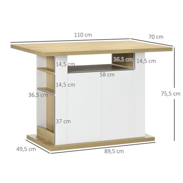 Rootz Kitchen Island Table - Matbord - Köksarbetsområde - Stor yta för familj - 110L x 70W x 75,5H cm