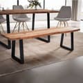 Miniatyrbillede 1 af 6: Rootz Spisebord i massivt akacietræ - Moderne Design - Live Edge Sæde - Trapezformede metalben - Håndlavet - 120 cm x 40 cm x 45,5 cm
