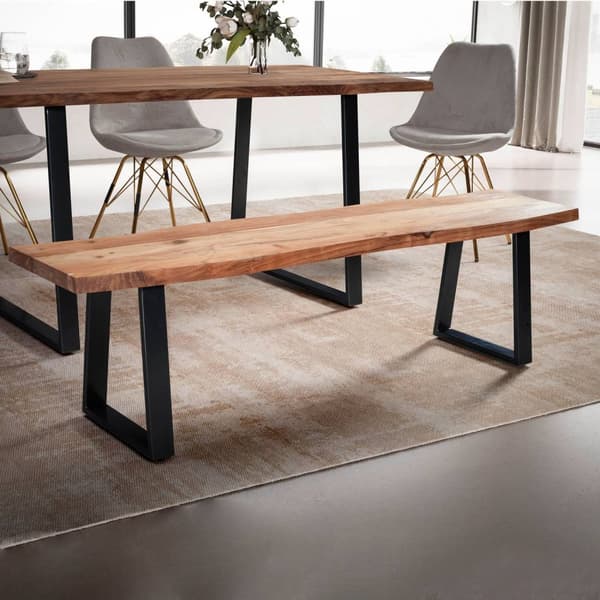 Rootz Spisebord i massivt akacietræ - Moderne Design - Live Edge Sæde - Trapezformede metalben - Håndlavet - 120 cm x 40 cm x 45,5 cm