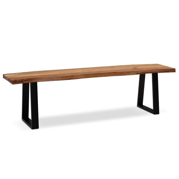 Rootz Modern Design Matsalsbänk - Träbänk - Trädkantssits - Uttryck av träfibrer - Trapetsformade metallben - 180 cm x 40 cm x 45,5 cm