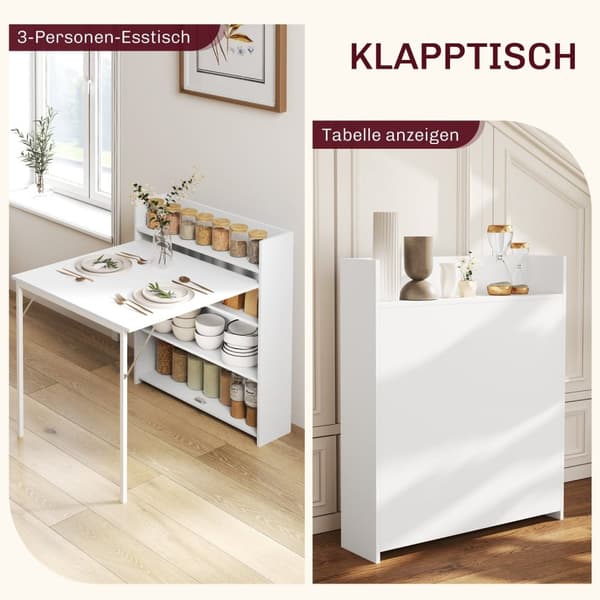 Rootz -taitollinen ruokapöytä - Laajennettava pöytä - Avaruussäästötaulukko - kallistusvakaudet - 80 cm x 90 cm x 93cm