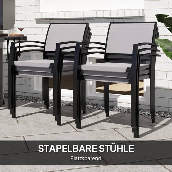 Rootz 7 Piece Eating Set - Garden Dining Set - Outdoor Furniture - Stapelbar & lätt att rengöra - Stålram - Tabell 180x87x72cm, stolar 55.5x59x80cm, g