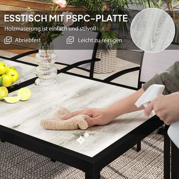 Rootz 7 Piece Eating Set - Garden Dining Set - Outdoor Furniture - Stapelbar & lätt att rengöra - Stålram - Tabell 180x87x72cm, stolar 55.5x59x80cm, g