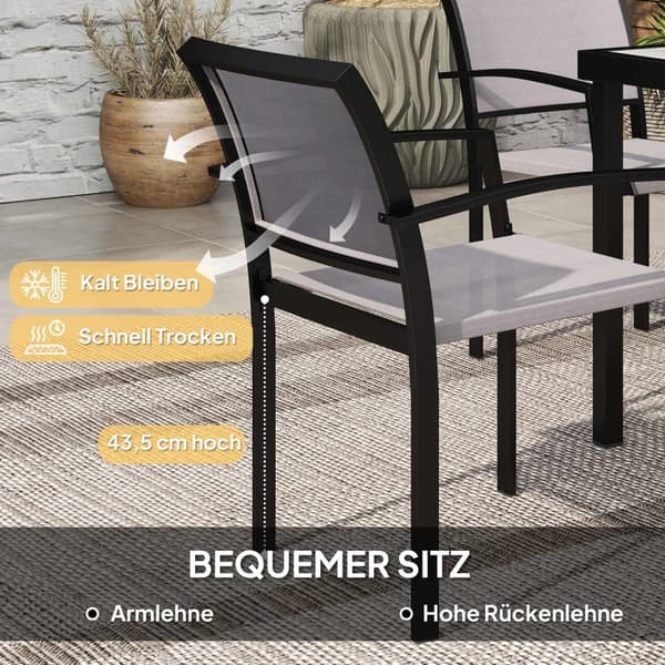 Rootz 7 Piece Eating Set - Garden Dining Set - Outdoor Furniture - Stapelbar & lätt att rengöra - Stålram - Tabell 180x87x72cm, stolar 55.5x59x80cm, g