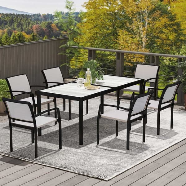 Rootz 7 Piece Eating Set - Garden Dining Set - Outdoor Furniture - Stapelbar & lätt att rengöra - Stålram - Tabell 180x87x72cm, stolar 55.5x59x80cm, g