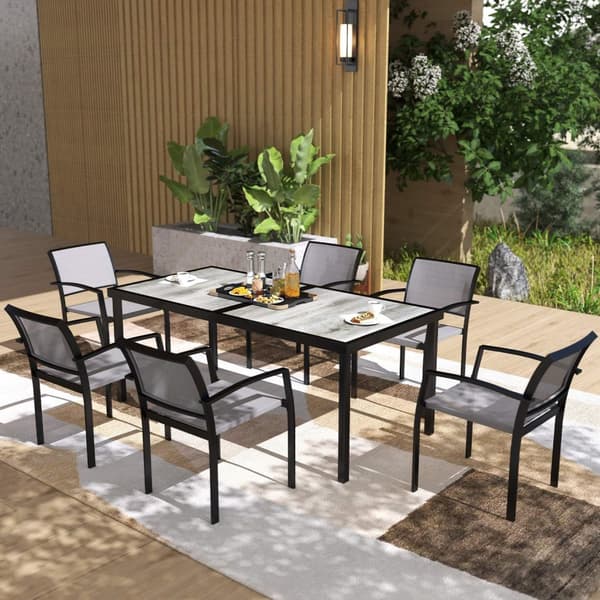 Rootz 7 Piece Eating Set - Garden Dining Set - Outdoor Furniture - Stapelbar & lätt att rengöra - Stålram - Tabell 180x87x72cm, stolar 55.5x59x80cm, g