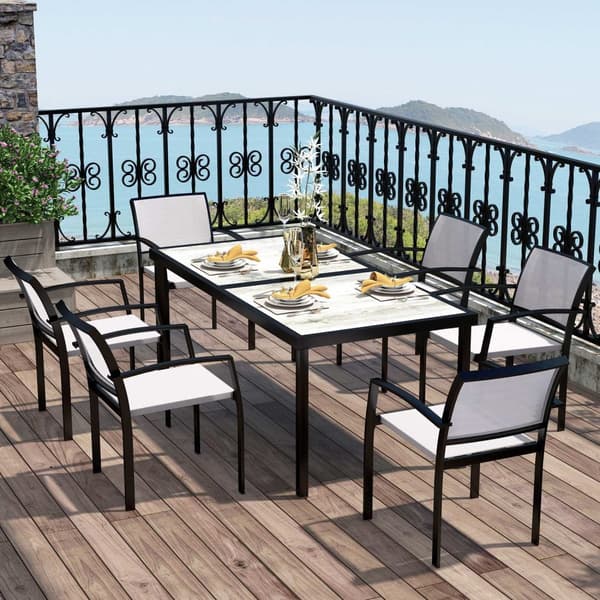 Rootz 7 Piece Eating Set - Garden Dining Set - Outdoor Furniture - Stapelbar & lätt att rengöra - Stålram - Tabell 180x87x72cm, stolar 55.5x59x80cm, g