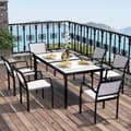 Miniatyrbild 9 av 11: Rootz 7 Piece Eating Set - Garden Dining Set - Outdoor Furniture - Stapelbar & lätt att rengöra - Stålram - Tabell 180x87x72cm, stolar 55.5x59x80cm, g