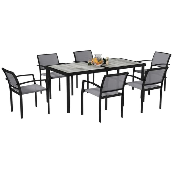 Rootz 7 Piece Eating Set - Garden Dining Set - Outdoor Furniture - Stapelbar & lätt att rengöra - Stålram - Tabell 180x87x72cm, stolar 55.5x59x80cm, g